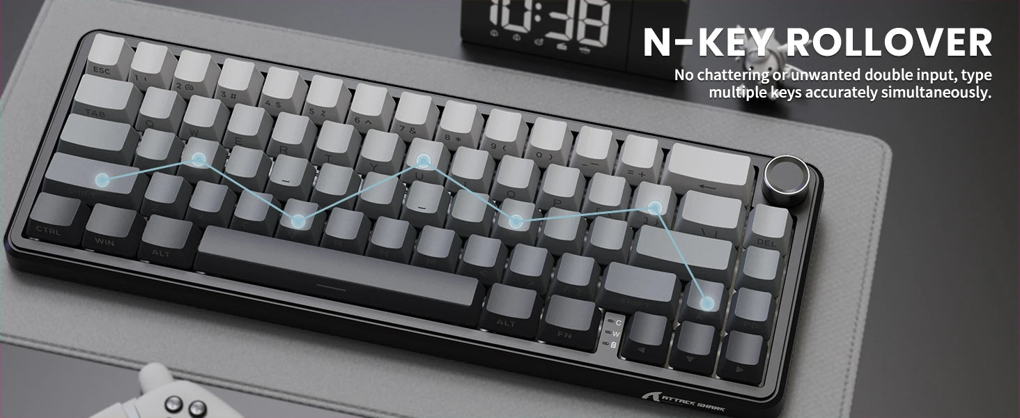 ATTACK SHARK X66 60% Wireless Mechanical Gaming Keyboard with Knob,3-Mode Gasket Hot Swappable Custom Keyboard with Coiled Cable