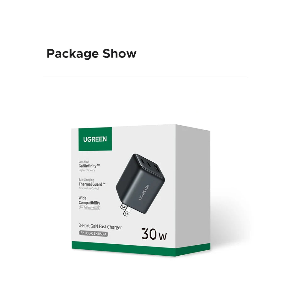 【US Plug】UGREEN 30W GaN Charger Mini PD 3.0 USB C Phone Charger For iPhone 17 16 15 Pro Max Samsung S25 Xiaomi Tablet iPad Air
