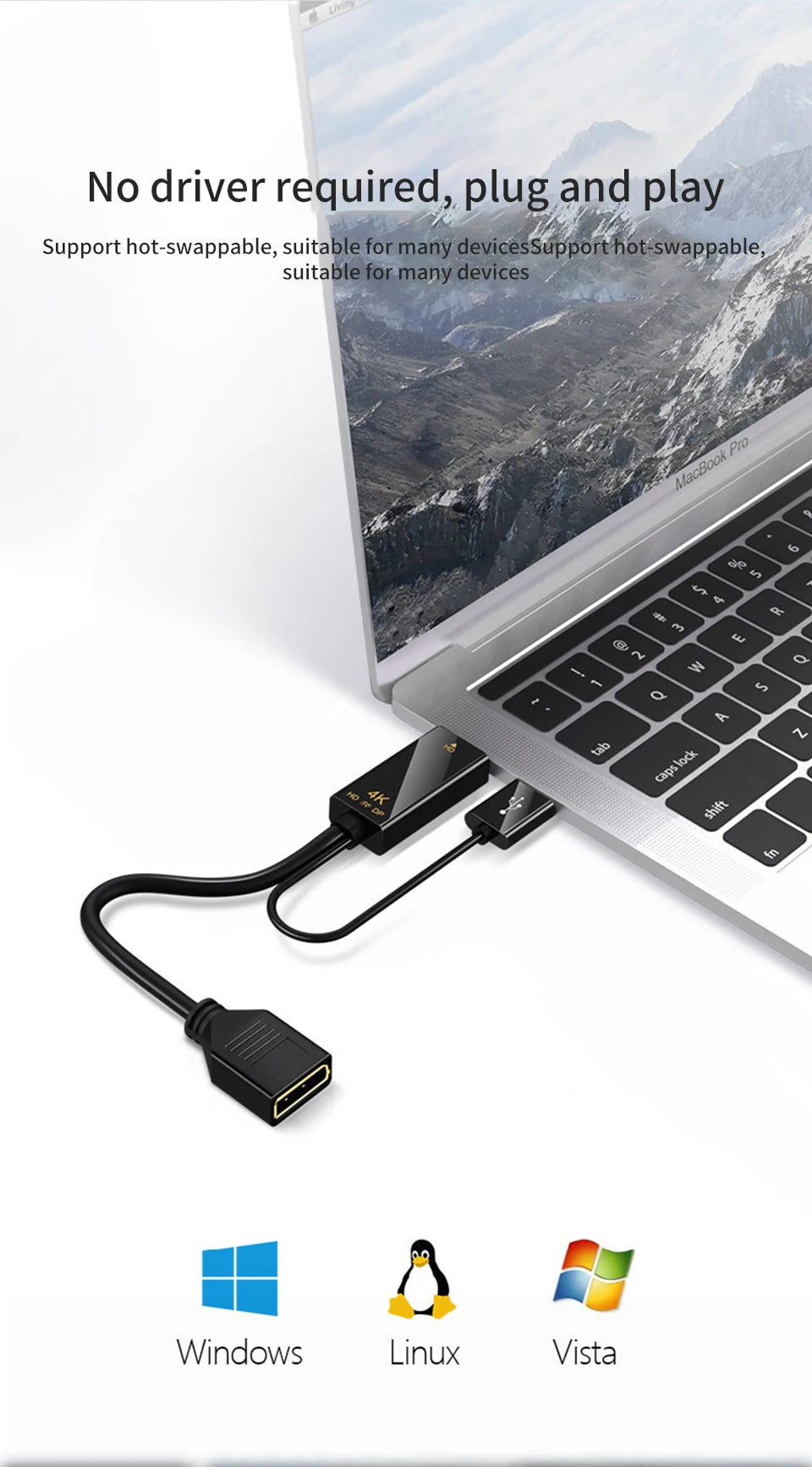 4K@60Hz HDMI-compatible Male to DisplayPort Female Adapter with USB Power, Unidirectional Converter for Gaming Monitor PC PS5