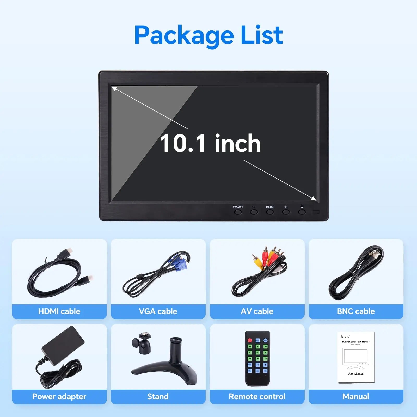 EYOYO 10-inch Security Monitor 1366x768 Small Desktop Monitor With HDMI VGA AV BNC USB Input,Built-in Speakers,For PC CCTV NVR
