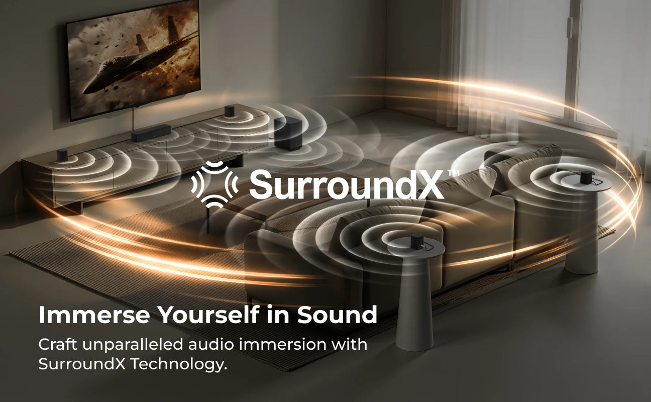 ULTIMEA 350W 7.1ch Virtual Surround Soundbar, Home Theater TV Sound Bar with Subwoofer&4 Surround Speakers, Smart App Control
