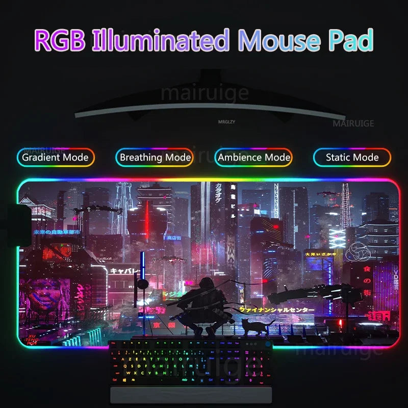 RGB Led Backlight Mouse Pad Cool Cyberpunk Gaming Accessories Carpets Large Mause Pad Gamer XL Neon Desk Mat Rug Mouse Mat