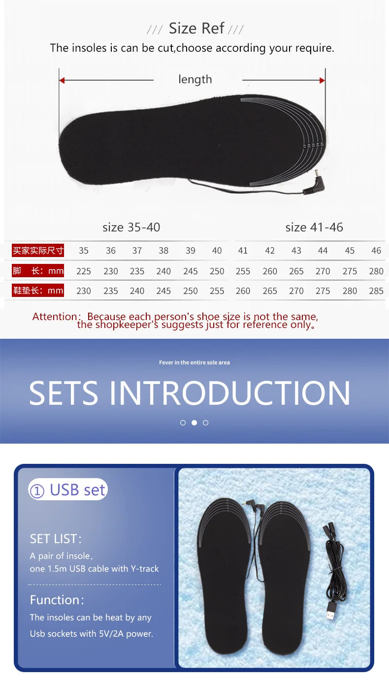 USB Electric Heated Insoles EVA Mat Feet Warmer Can Be Cut And Washable Thermal For Shoes Warming Foot Pad