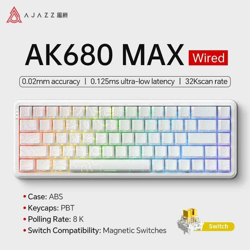 AJAZZ AK680 MAX Magnetic Switch Mechanical Keyboard 60% Rapid Trigger 0.01mm 8K/1K Return 68 keys Gaming Keybaord