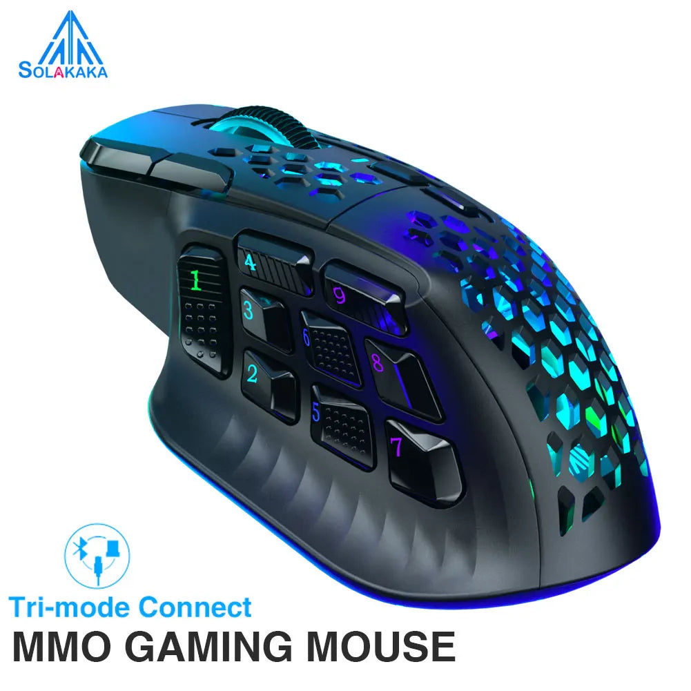 SOLAKAKA SM809 Pro Wireless MMO Gaming Mouse PAW3311 16 Side Buttons 24000 DPI RGB Honeycomb Programmable Macro Wireless mouse - WinSupport Tech