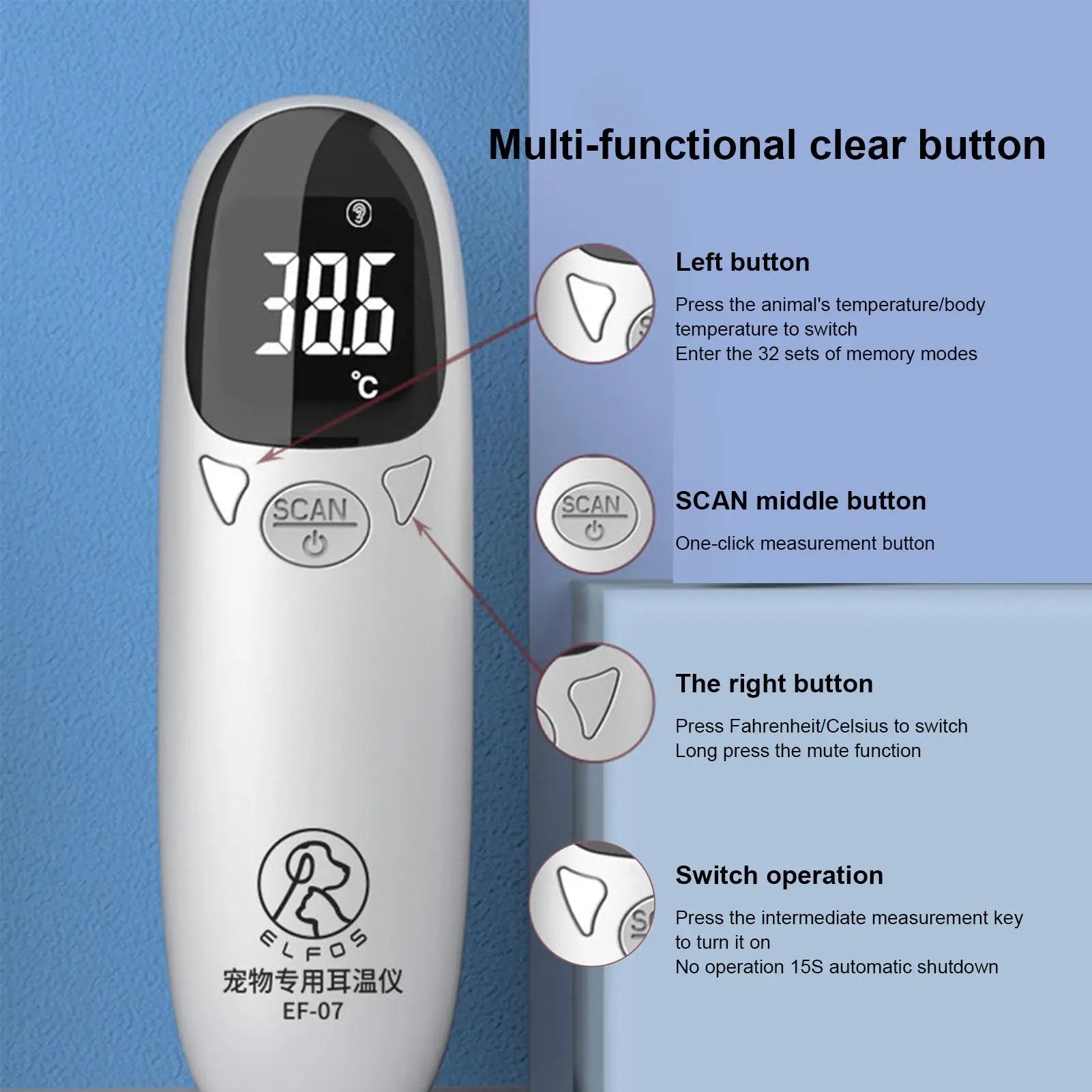 Infrared Pet Cat Dog Ear Thermometer Medical Animal Measuring Electronic Thermometer Non-contact Home Veterinary Equipment Quick