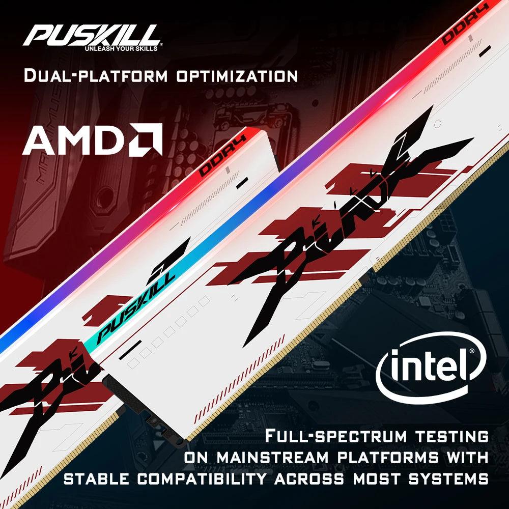 PUSKILL RGB DDR4 Memoria RAM  3600MHz 3200MHz 8GB 16GB  DIMM Desktop Gaming Memory - WinSupport Tech