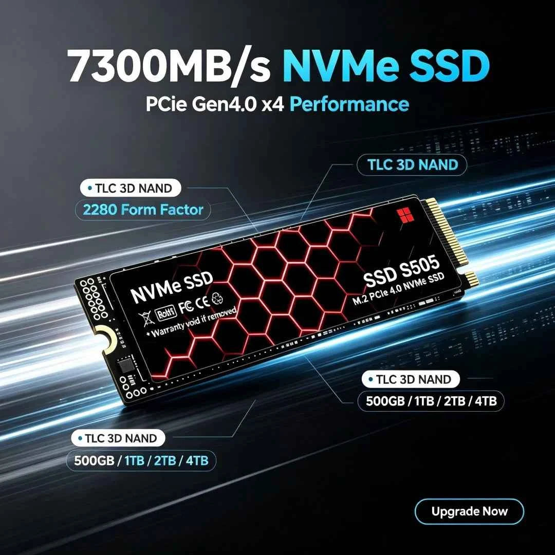 S505 High-Speed M.2 2280 NVMe SSD,7400MB/s PCIe4.0 X4 TLC 3D NAND,500GB/1TB/2TB/4TB Gaming SSD for PS5, Laptop & Desktop PC