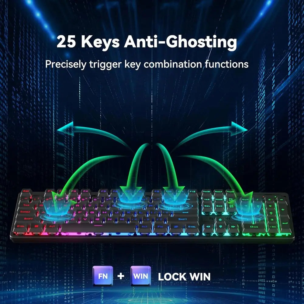 Wireless RGB Gaming Keyboard and Mouse Combo, 3 Modes, 10,000 DPI Mouse, 65g Lightweight, 25-Key Anti-Ghosting for PC