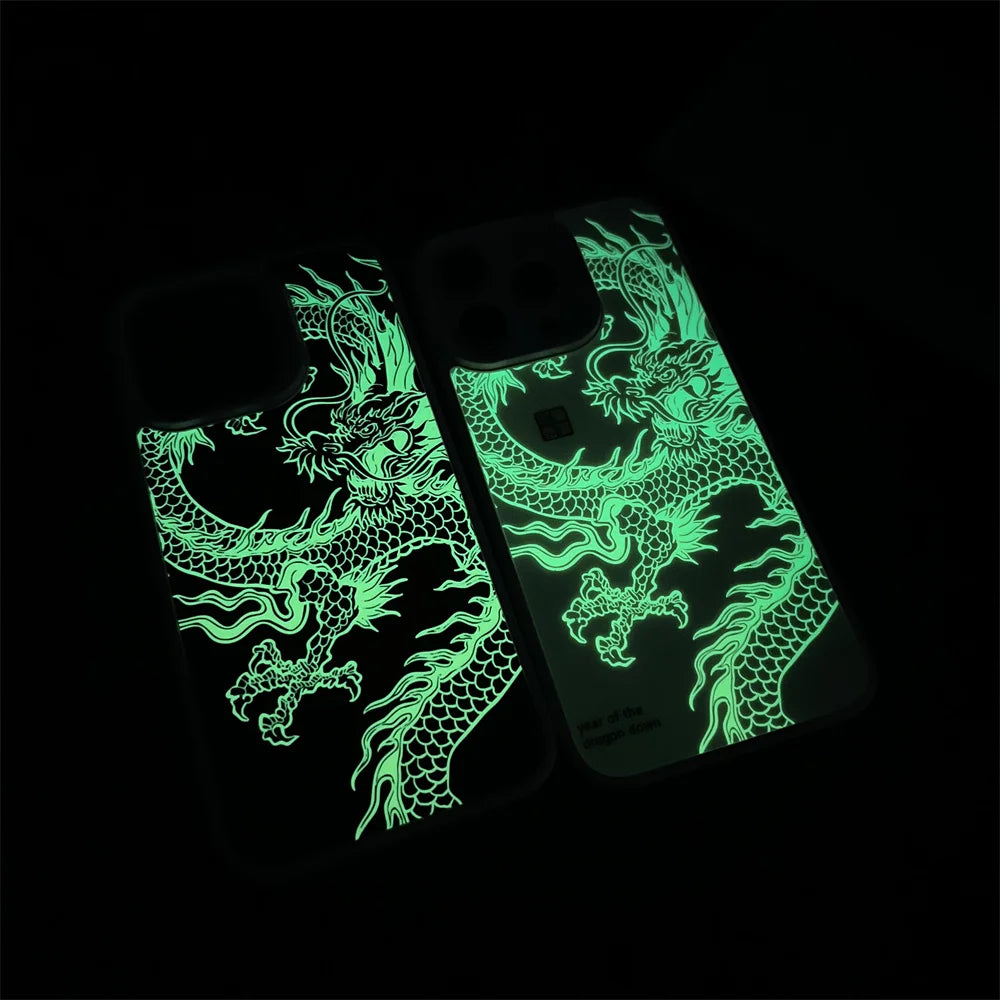 Luxury Fad Luminous Dragon Pattern Phone Case for iPhone 16 Pro Max 15 14 13 12 11 Shockproof Anti-Drop Glow in The Dark Cover