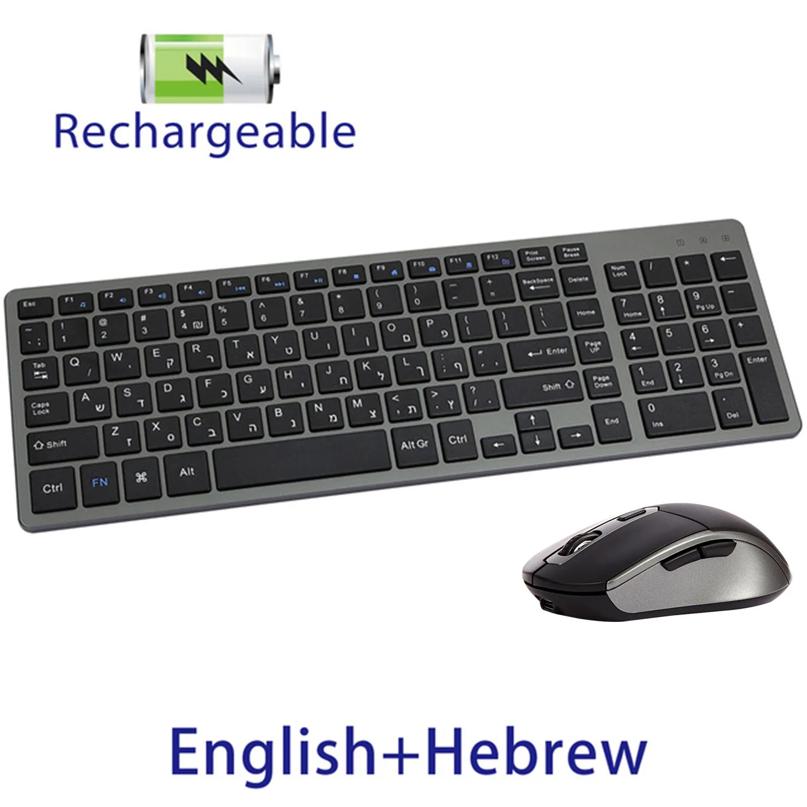 Wireless Keyboard and Mouse Combo Rechargeable Russian Korean English Keycap Slim Computer Keyboard & Silent Mouse Set
