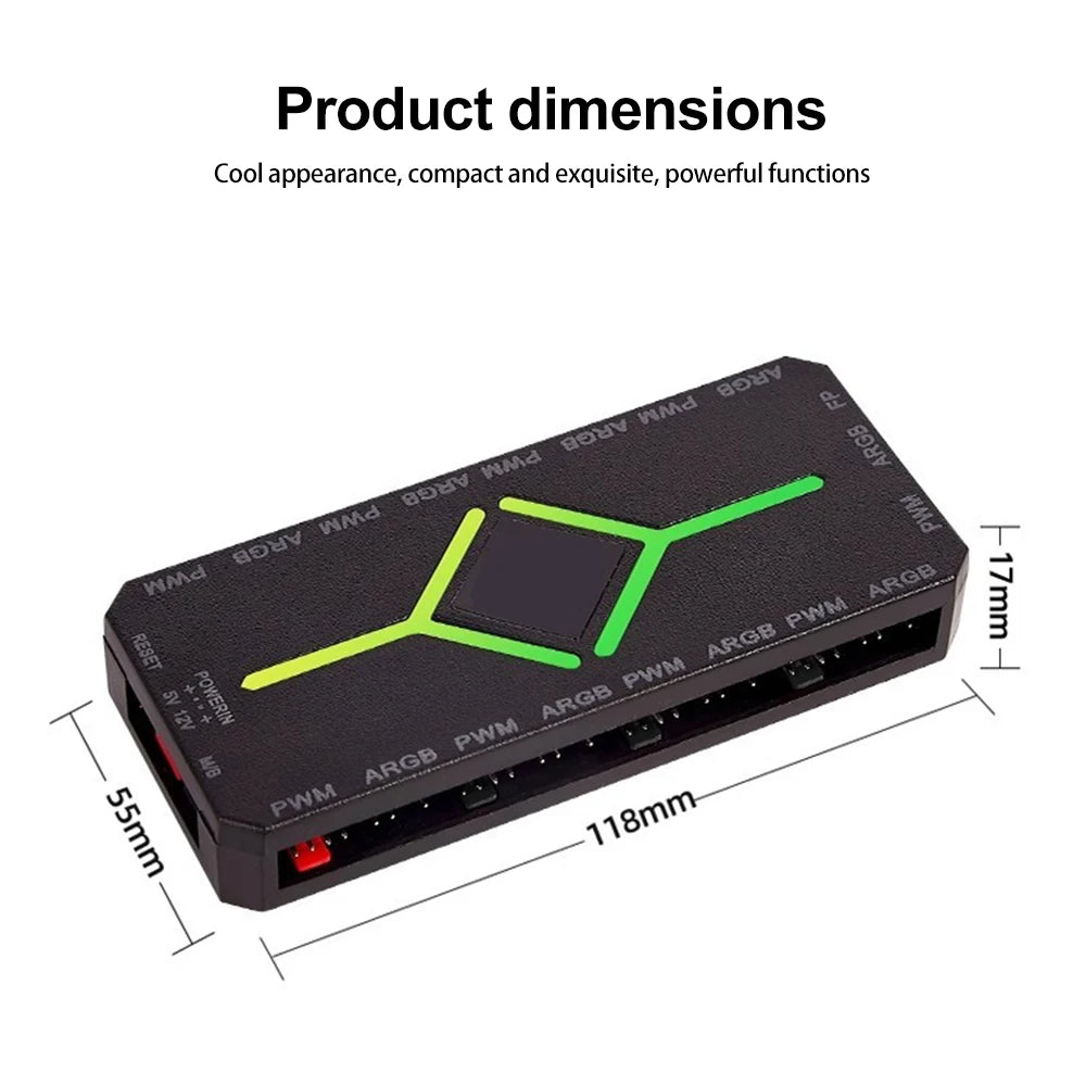 3 in 1 5V 3 Pin ARGB Controller Cooling Fan Hub 4 Pin PWM Magnetic Suction Hub PWM Fan Hub 1To9 Ports for Computer PC Case Fan