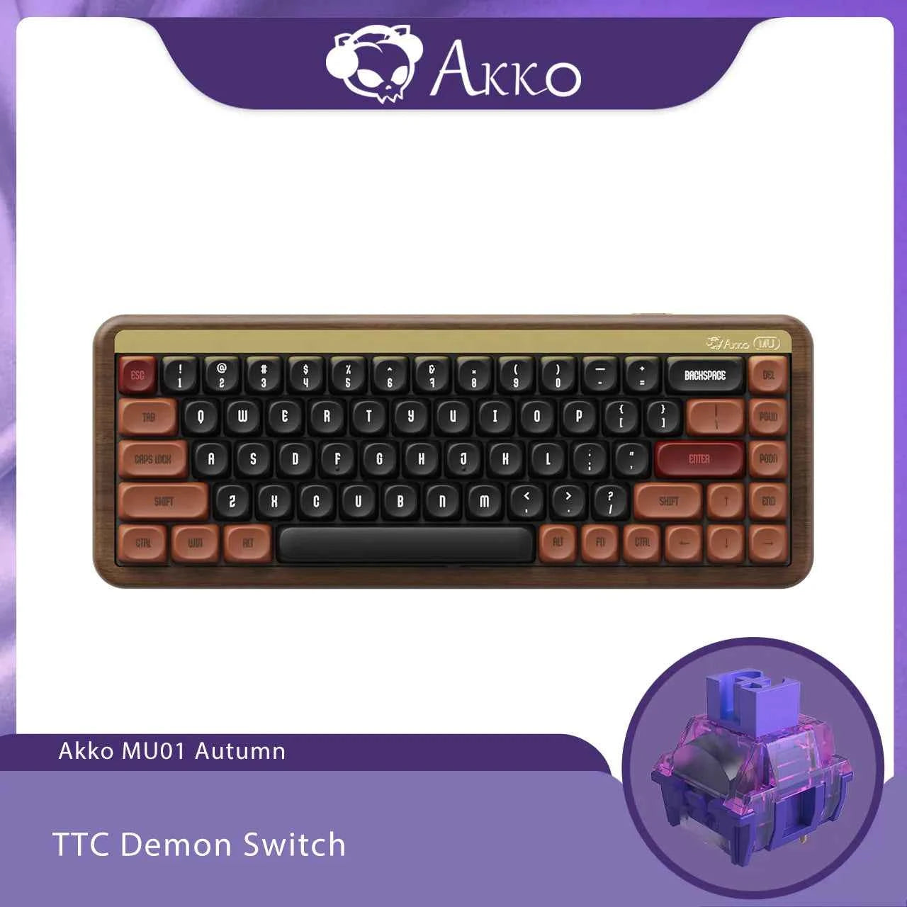 Akko MU01  Wooden Mechanical Keyboard MOA Profile RGB Hot-swappable BT 5.0/2.4G Wireless & Type-C Wired Gaming Keyboard