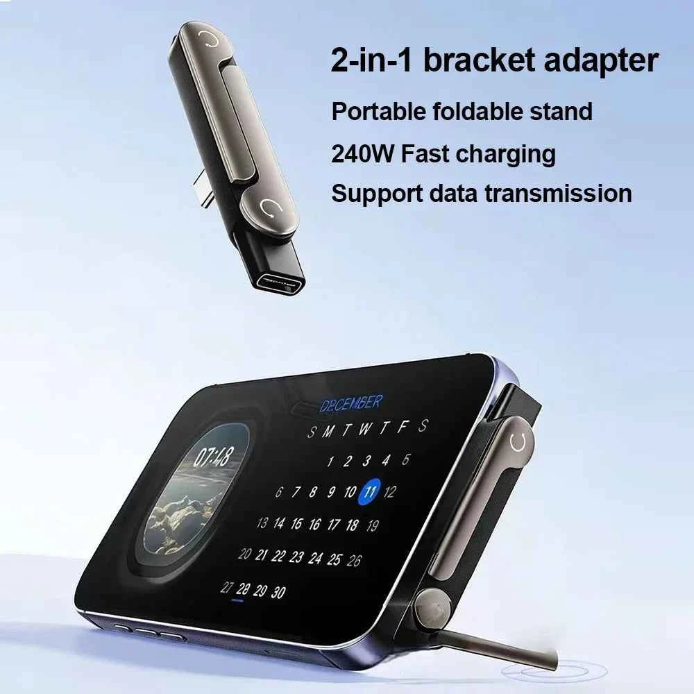 240W 2 in 1 Portable Foldable Phone Stand Fast Charging OTG Type-C Male to USB-C Female Converter For iphone17 16 Samsung