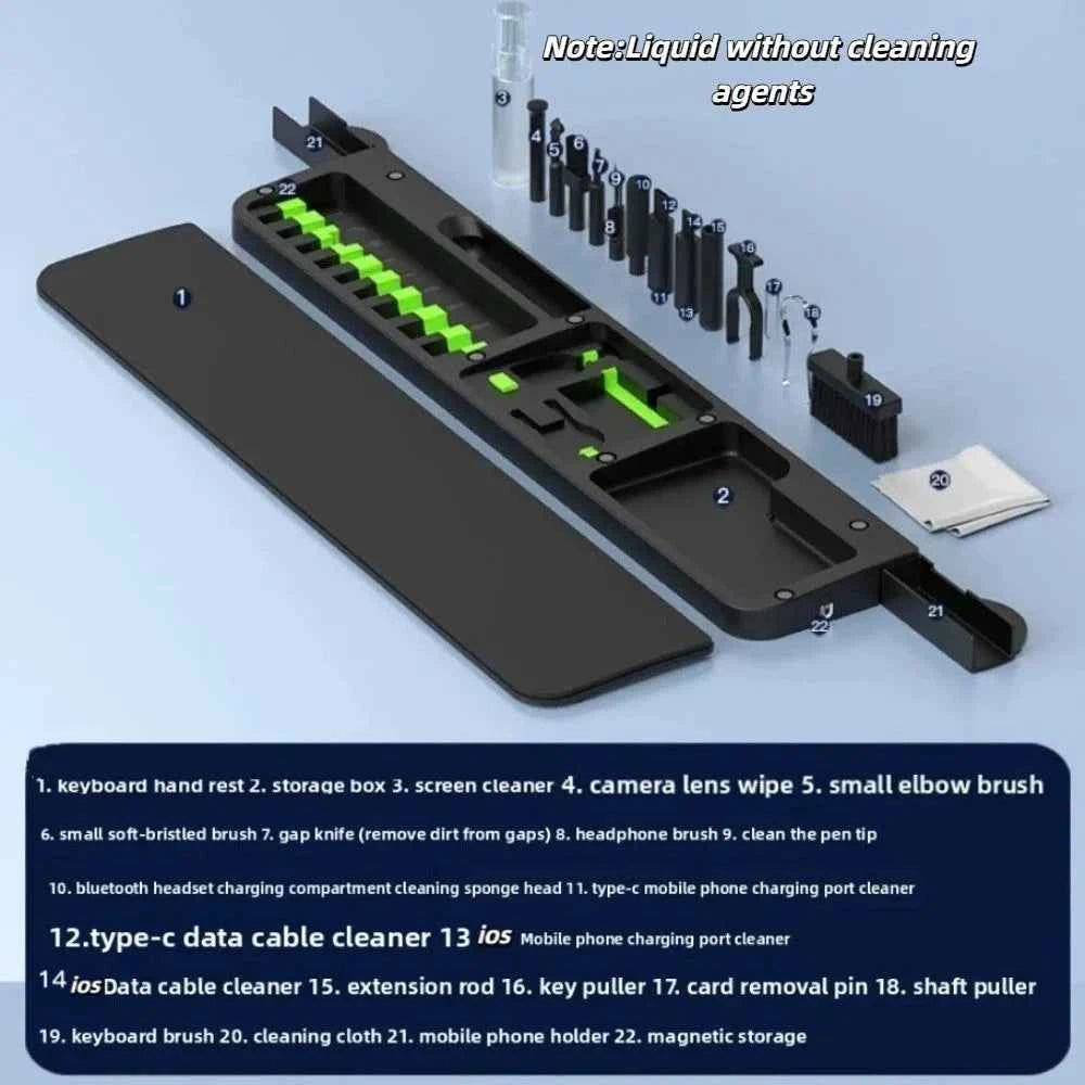 Wrist Pad Computer Cleaning Tools 22 in 1 Soft Foam Keyboard Cleaner Kit Built-in Storage Duster Earphone Clean Brush Set Typing
