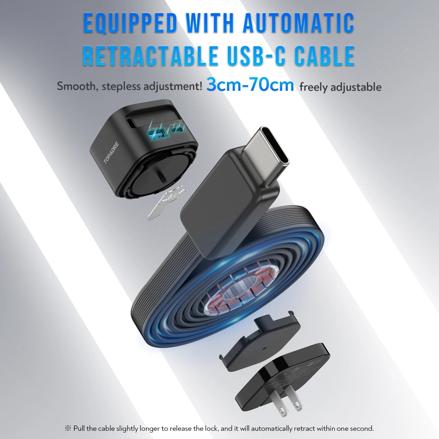 35W GaN Fast Charger with Retractable Cable, Foldable Plug, Quick Charging Block, for iPhone , Samsung , iPad, Android Phones