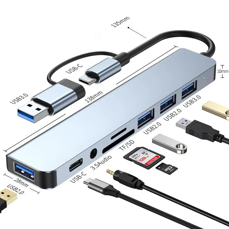 8-in-2 USB-C Docking Station & Card Reader