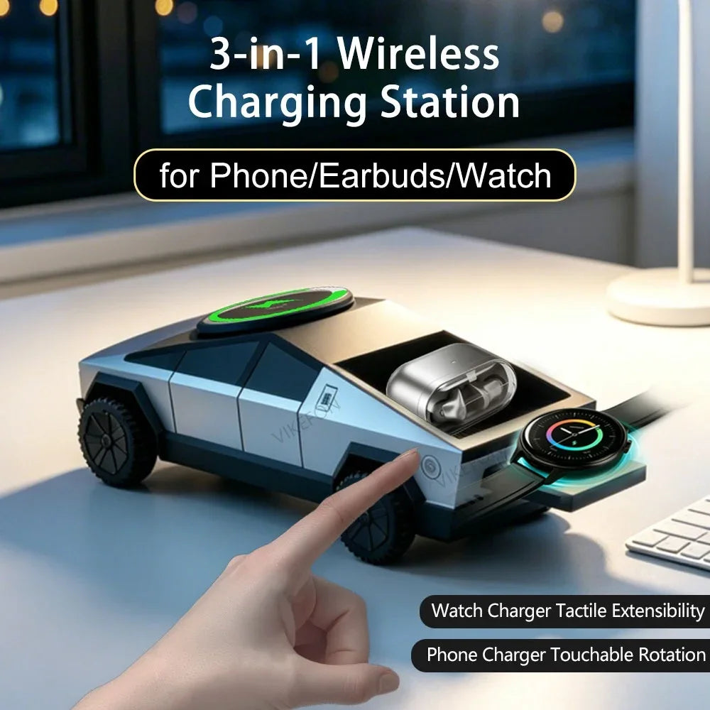 3 in 1 Magnetic Wireless Charger For Samsung S25 S24 Galaxy Watch 7/6/5 Buds for iPhone & iWatch & Airpods Fast Charging Station