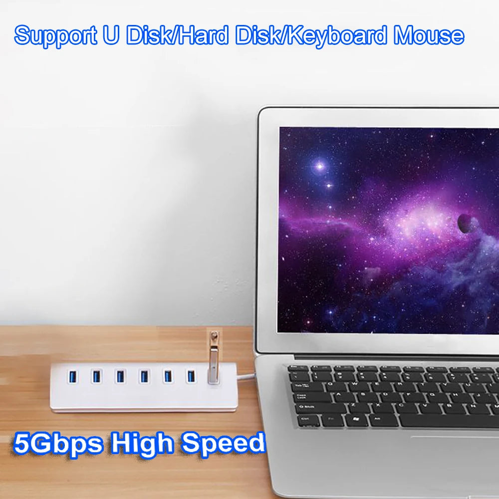 7 Ports Aluminum Alloy USB 3.0 HUB 5Gbps High Speed USB Docking Station USB HUB USB Splitter For Computer Laptop Macbook Pro
