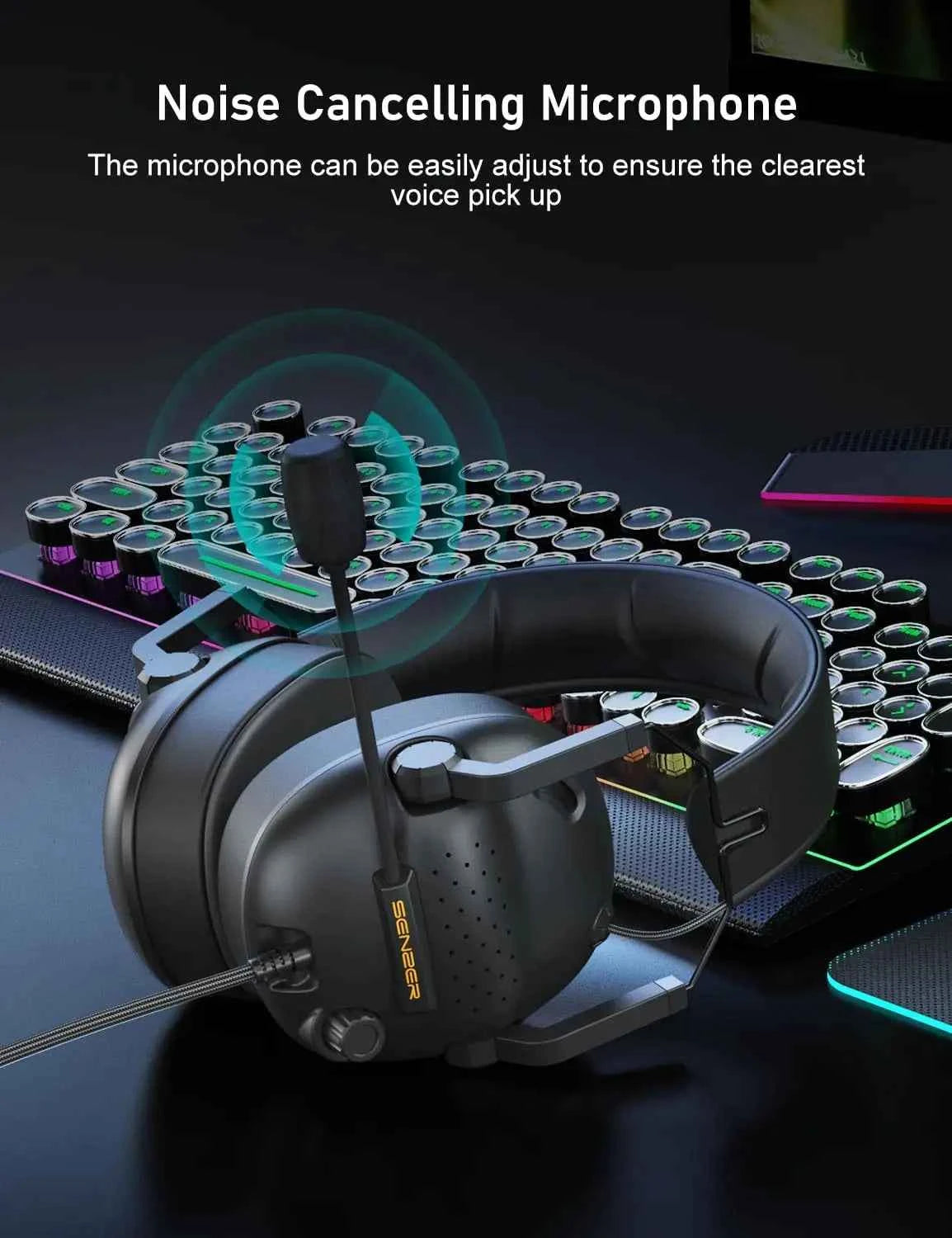 SENZER SG500 Surround Sound Pro Gaming Headset with Noise Cancelling Microphone-Portable Foldable Headphones for PC,PS4,PS5,Xbox