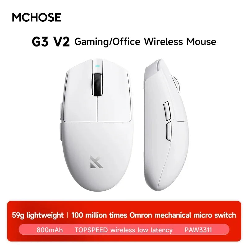 MCHOSE G3 V2 Pro Professional Game Three Mode Mouse PAW3395 26000DPI Polling Rate 59g Ultra Light Office Mouse 800mAh