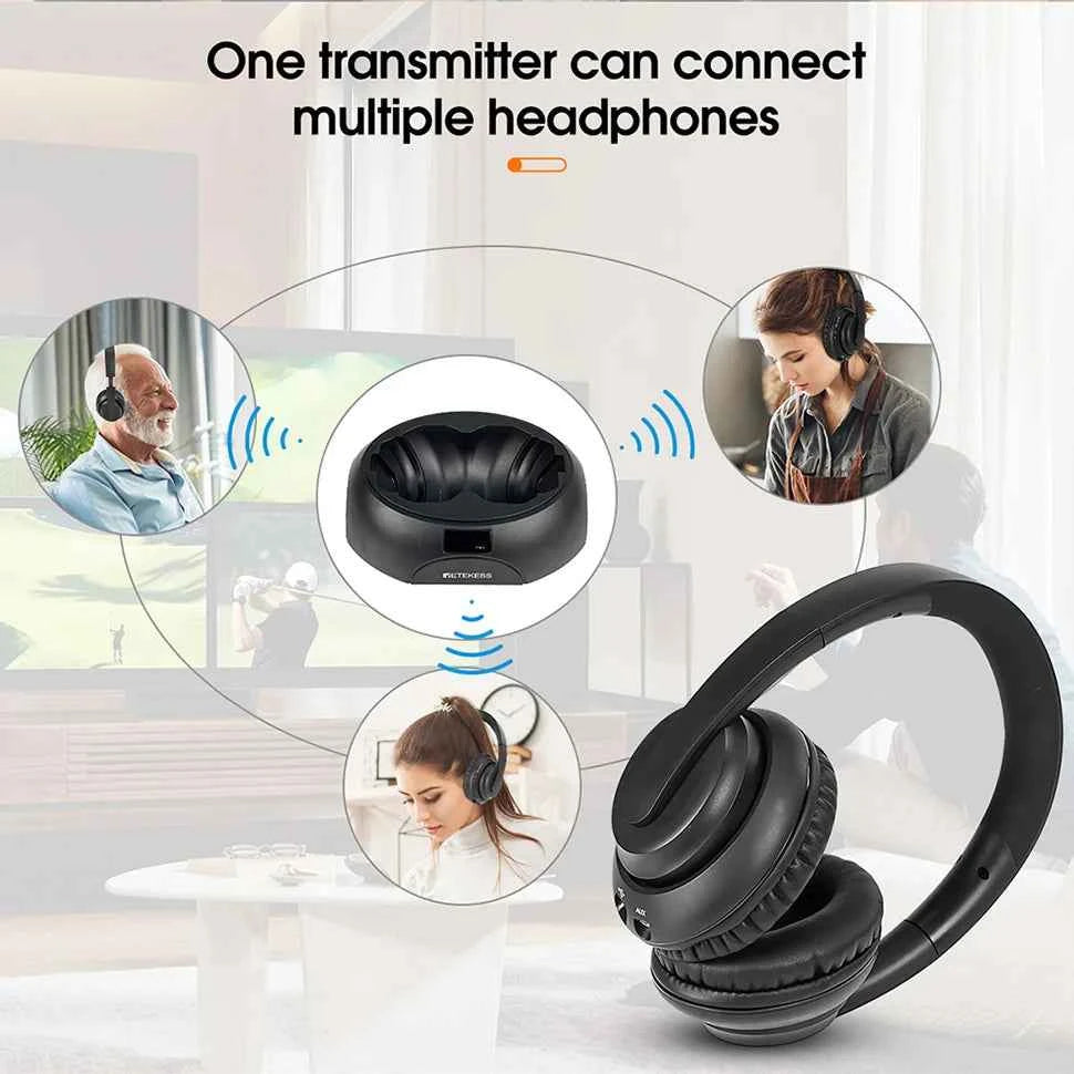 Retekess Wireless Headphone TA006 TV Watching Rechargeable Wireless Earphone with Transmitter Support Coaxial Fiber 3.5 AUX RCA