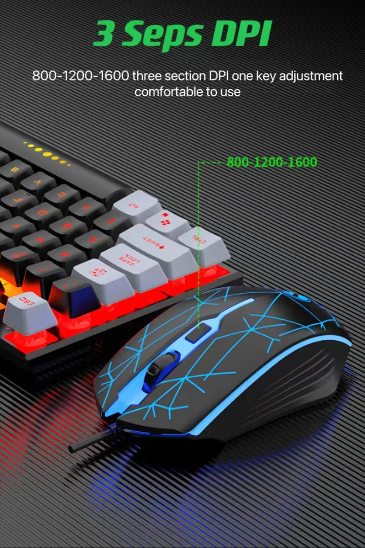 Gaming Tri-Color Combo: Silent Mech-Feel Membrane Keyboard & Tactile Mouse, Wired RGB for PC/Laptop