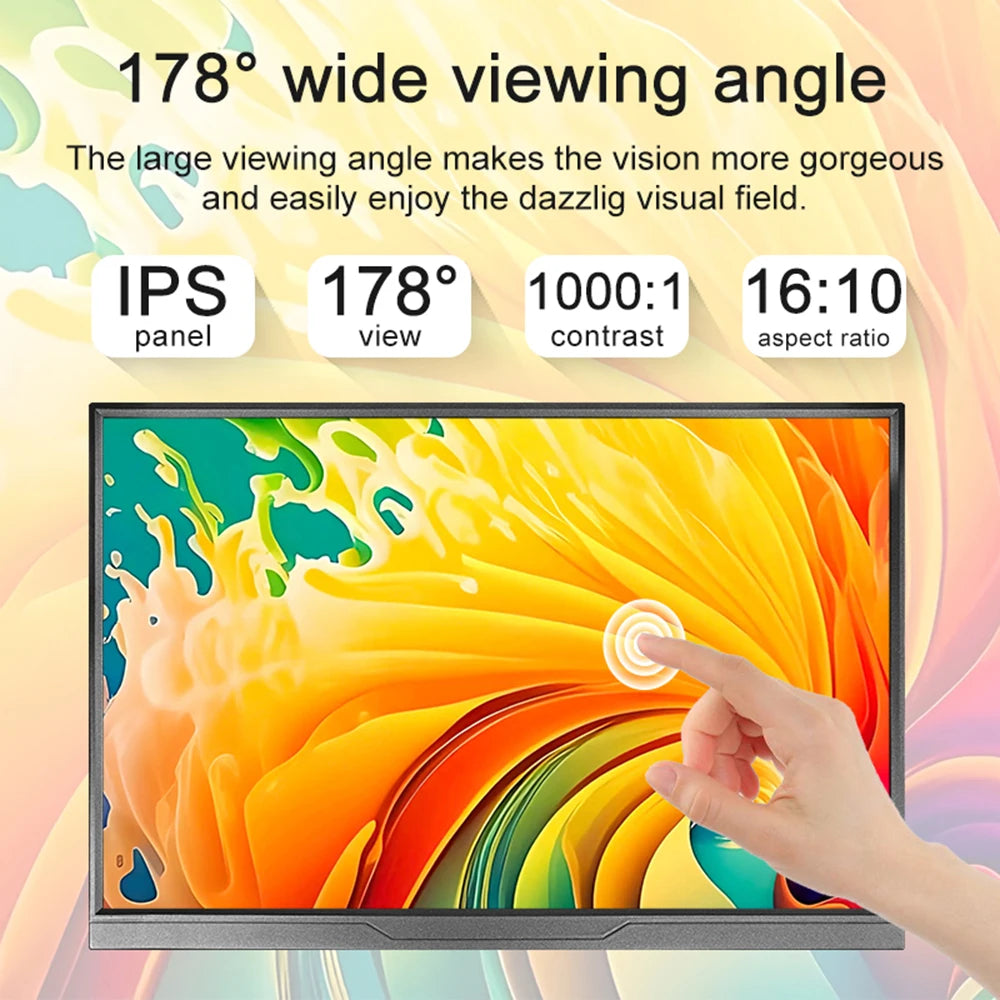 LANLIPU 14 Inch Portable Monitor 1920x1200 16:10 IPS LED Panel Touchscreen Secondary Display HDMI For Laptop PC Cell Phone