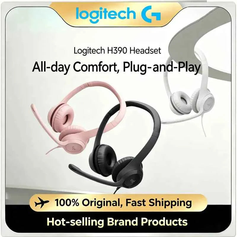 Logitech H390 USB Wired Headset with Noise Canceling Microphone Stereo Headphones In-Line Control for PC Laptop