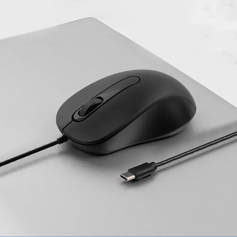 Lenovo Wired Mouse Type-C Plug Ergonomic Design Tablet Notebook Office Optical Silent Mouse For PC Android IOS