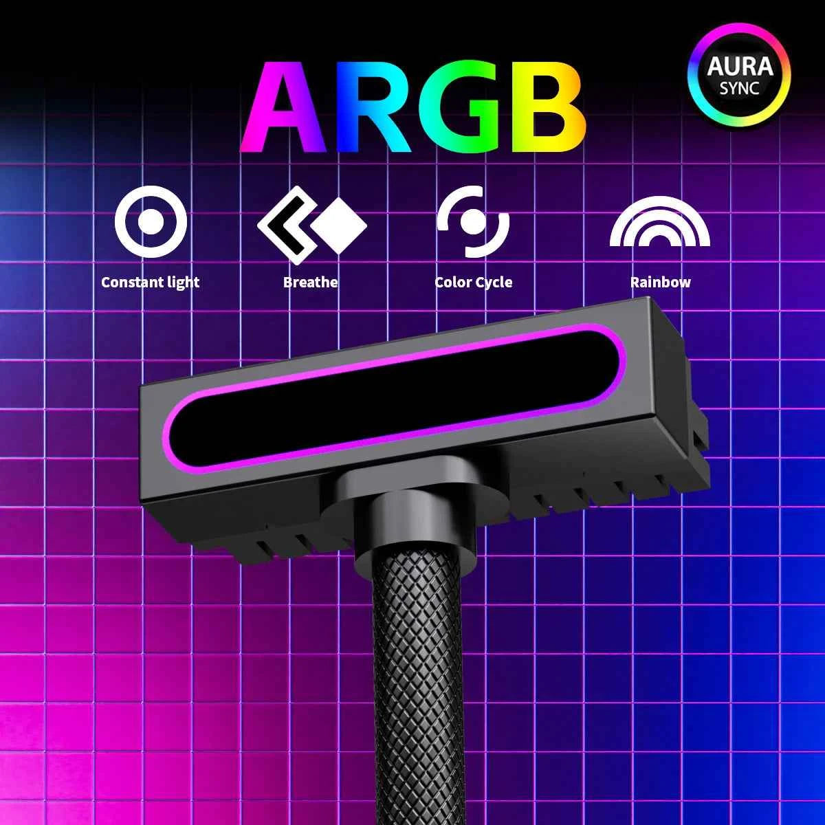 AIJS ATX 24PIN Extension Cable, ARGB PC Cable with 5V 3Pin,18AWG 90 Degree Right-Angle Design Male-to-Female Connectors