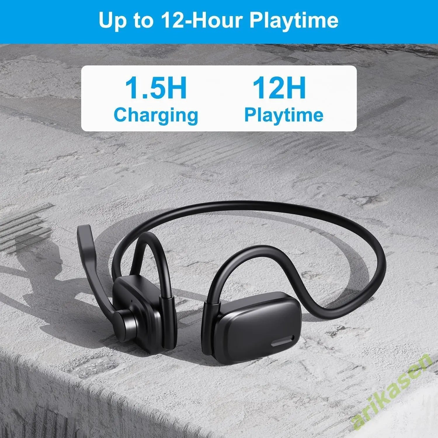 Bluetooth Headsets with Microphone Boom Noise Canceling Hands Free Call Open Ear Wireless Headphones Mute Button for Drivers Gym
