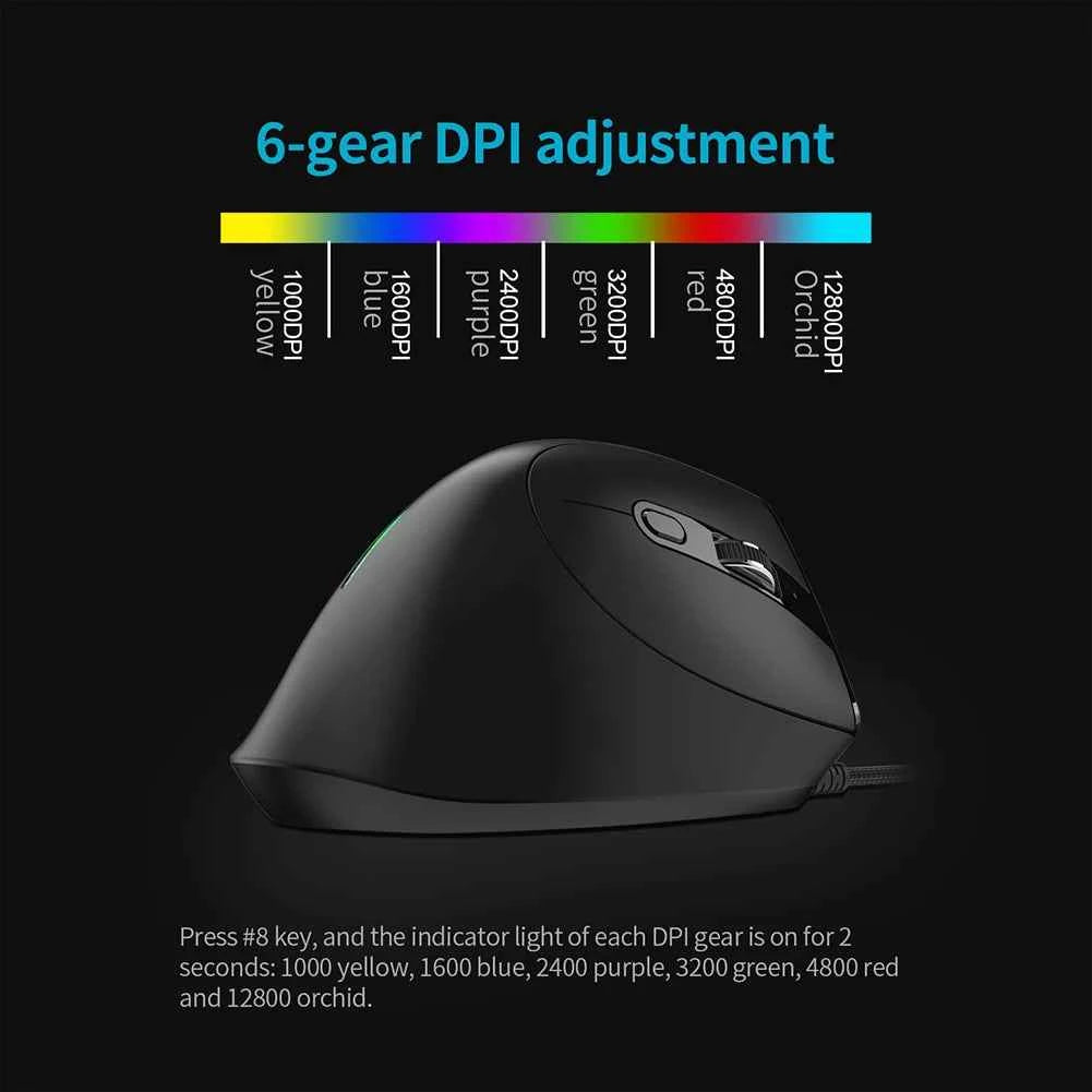 ZELOTES T-50 Ergonomic Wired Vertical RGB Mouse 12800 DPI Adjustable for PC Computer Gaming USB Wired Vertical Optical Mouse