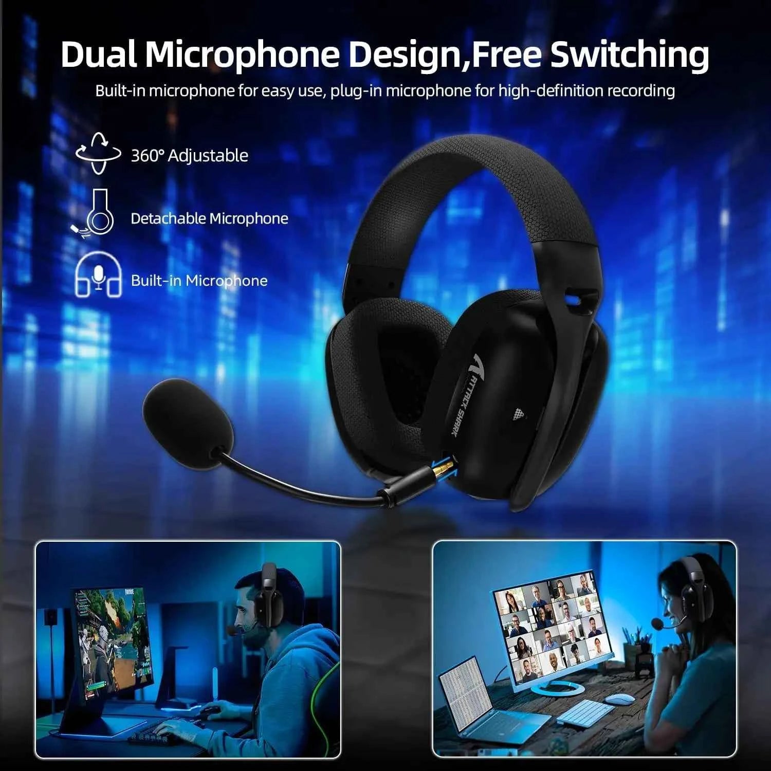 ATTACK SHARK L80PRO Wireless Gaming Headset Lightseed Tech- Built-in&Detachable Dual Microphone-Lightweight Headphone-Tri-Mode