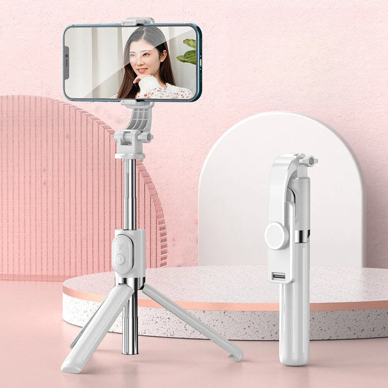 Bluetooth Remote Extendable Selfie Stick Tripod Stand for iPhone Samsung, Tiktok Live Streaming Portable Telescopic Phone Stand