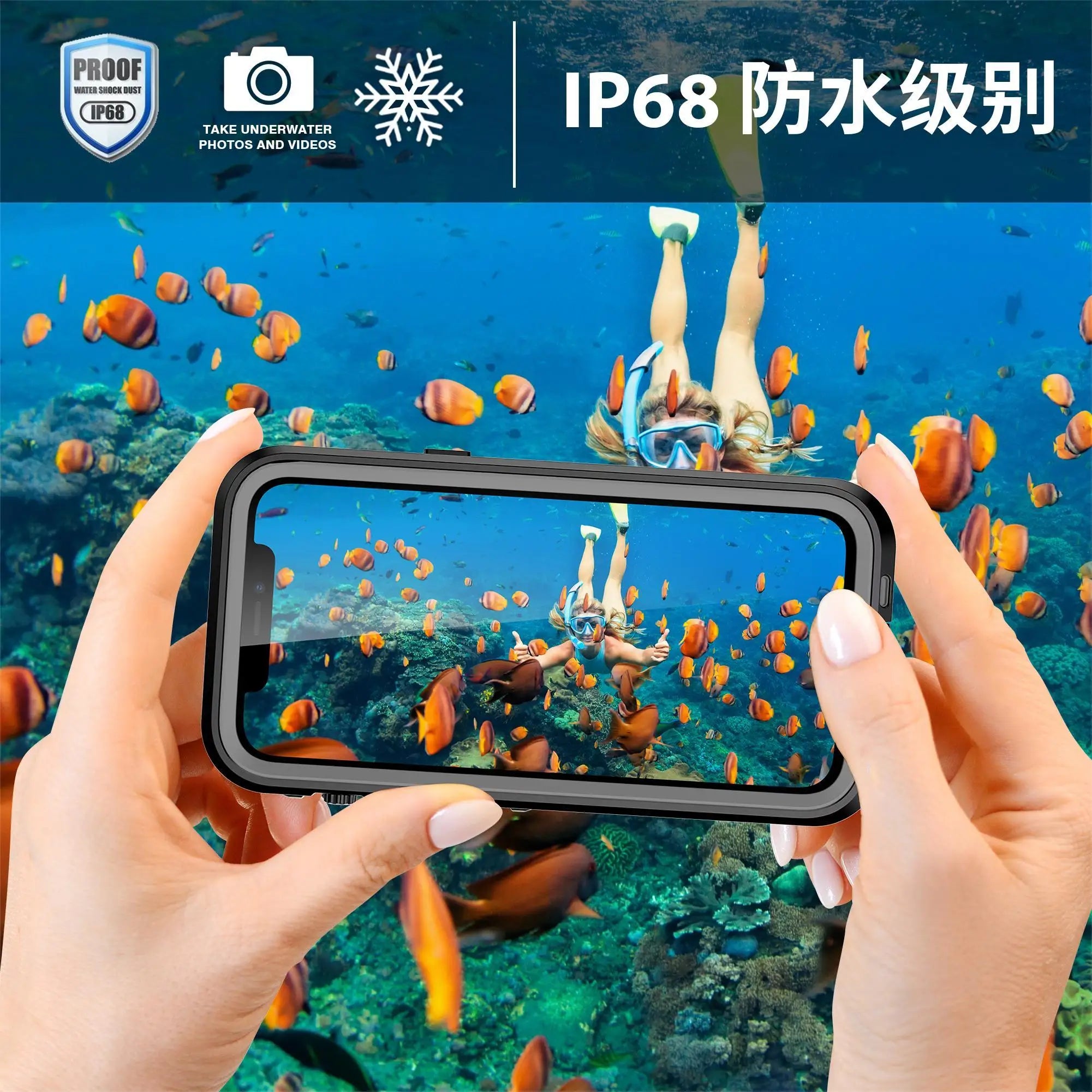 For iPhone 16 15 14 Plus 13 12 11 Pro XS Max XR IP68 Waterproof Phone Case Dustproof Diving Swim Surfing Cover Screen Protector