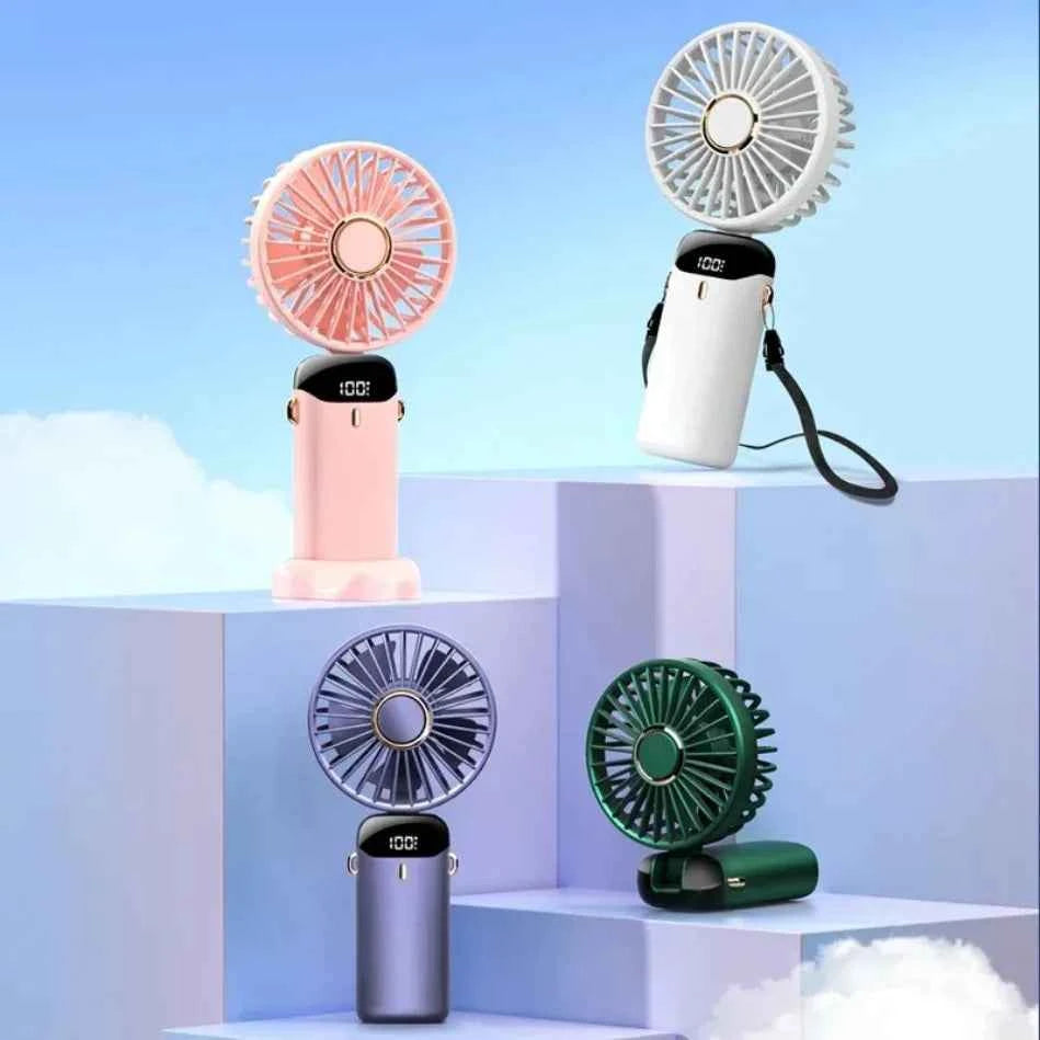 Folding Fan with Phone Stand, 5-Speed USB-C Rechargeable, LED Display Handheld & Desk Fan, Portable Fan for Outdoor Travel Gift