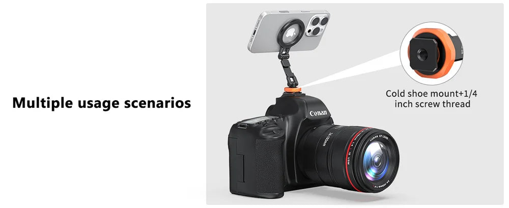 VRIG Magnetic Cold Shoe Mount Phone Holder W 1/4 Phone Tripod Mount for MagSafe iPhone 16 15 14 Samsung Camera Mic Light Monitor