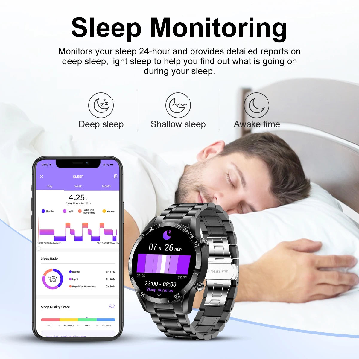 LIGE Men's Fashion Smart Watch Full Touch Bluetooth Call Waterproof Sport Fitness Tracker Luxury Steel Band Smartwatch for Adults
