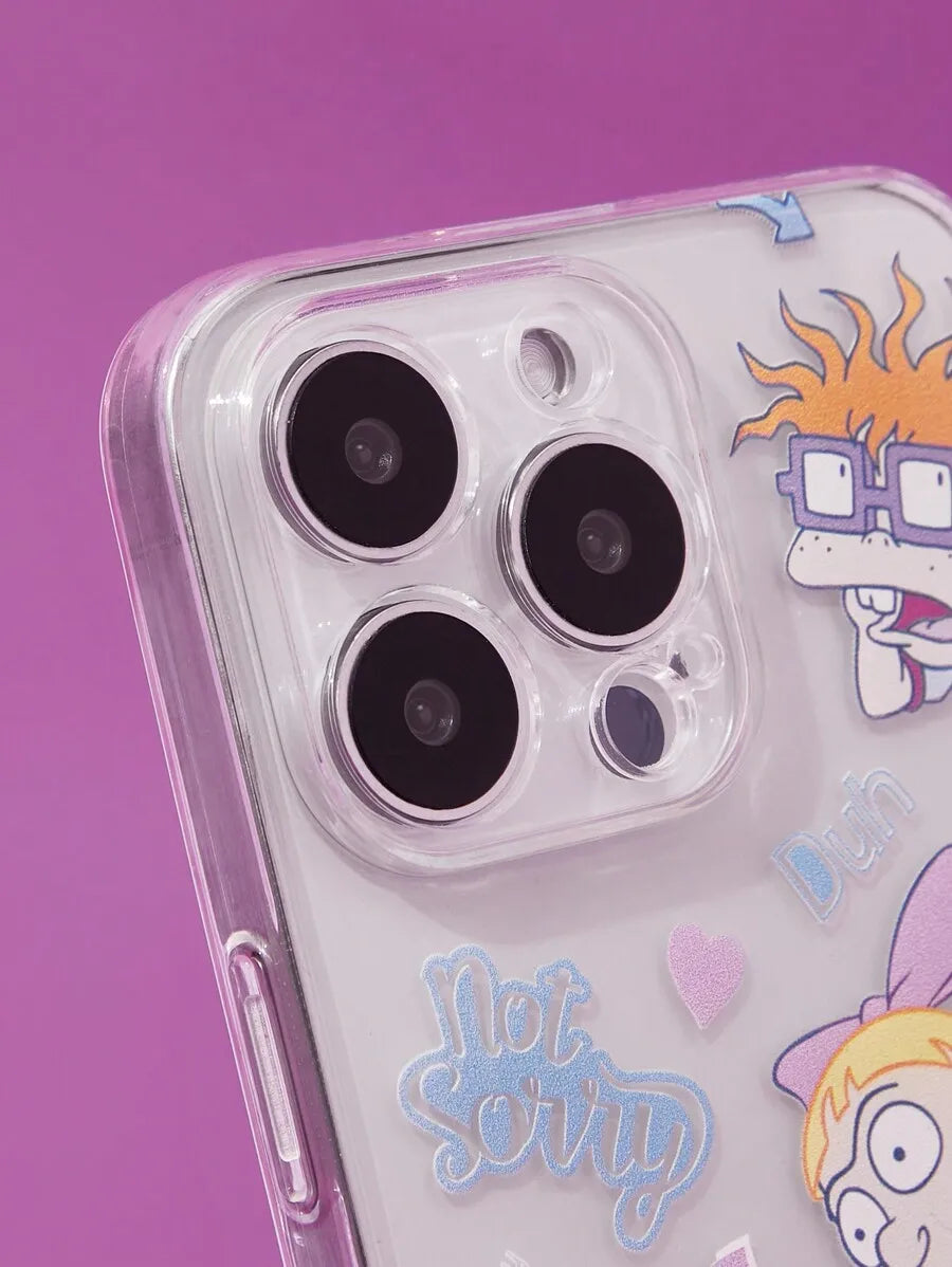 Transparent Pink Cartoon-Style Phone Case with Chill Graphic Design for iPhone