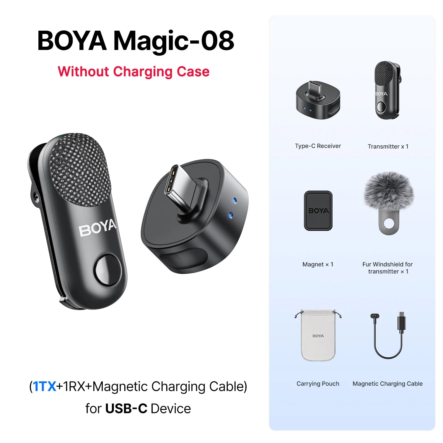 BOYA BOYA Magic Wireless Lavalier Microphone 4 Forms in 1 Mic for iPhone Android USB-C Phone Camera for Interview Live Streaming