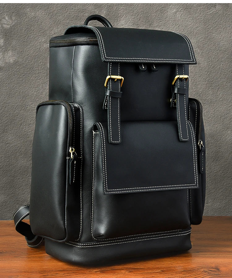 Vintage Crazy Horse Genuine Leather Backpack Men Leather Bagpack Climbing Rucksack male Large Hiking Backpack M814