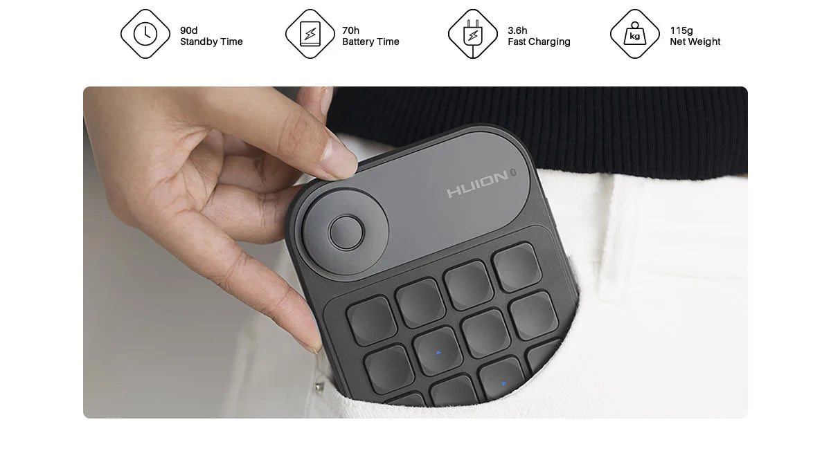 HUION Keydial Mini Wireless Keyboard Bluetooth Connectivity Keyboard with Dial, for Drawing Tablet PC MacBook Surface Pro Laptop