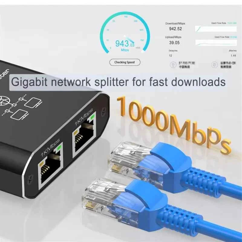 1000M Rj45 Splitter Gigabit Ethernet Adapter Internet Network Cable Extender Networking Adapter for PC TV Box Router Sharer