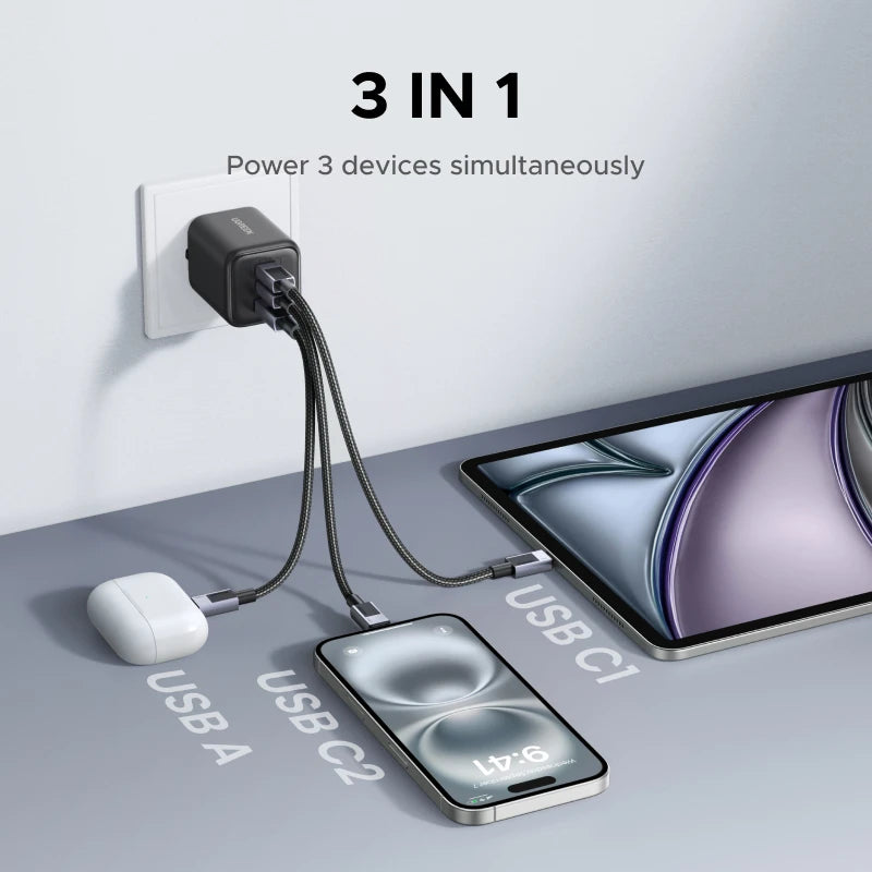 【EU Plug】UGREEN 45W/30W/25W/20W GaN Charger PD3.0 PPS QC3.0 USB C Fast Charger For iPhone 17 16 15 ProMax Samsung S25 iPad Air