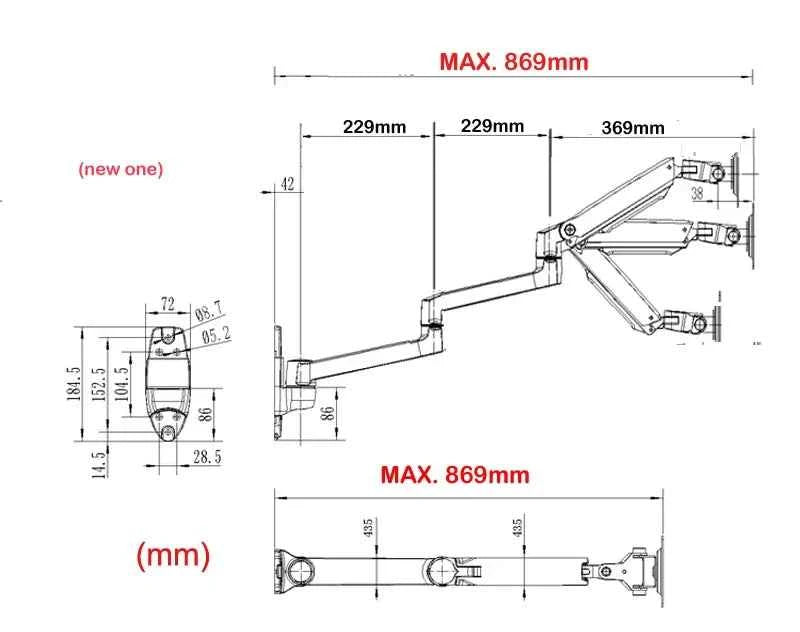 DL-7013 17-32' Mechanical Spring Aluminum Steel LCD Monitor Mount TV Wall Bracket Mount Long Arm 840mm 2-10kg VESA 100x100