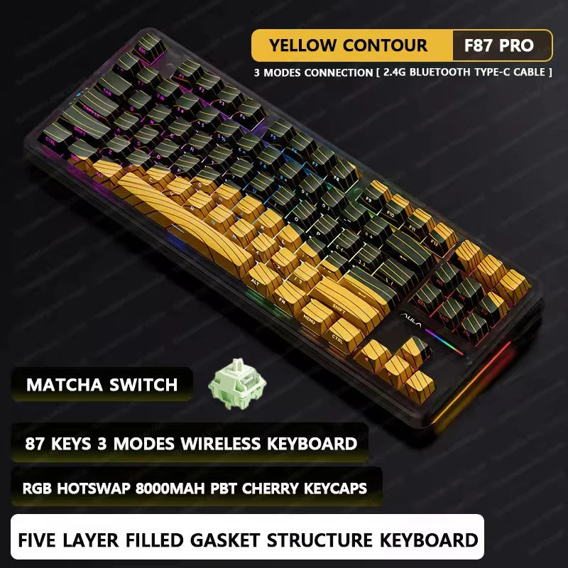AULA F87 Pro Mechanical Keyboard 2.4g/Usb/Bluetooth Tri Mode Wireless 87 Key Rgb Pbt Gasket 5 Layer Silencing Full Key No Impact - WinSupport Tech