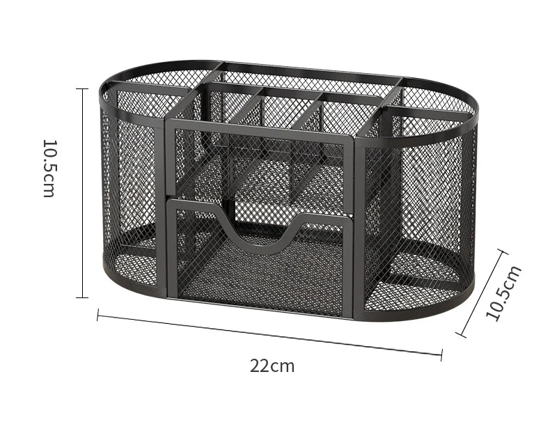 Mesh Pen Holder and Organizer Office Supplies with 7 Compartments, Desktop Organizer with Drawer, Metal Pen Holder for Desk