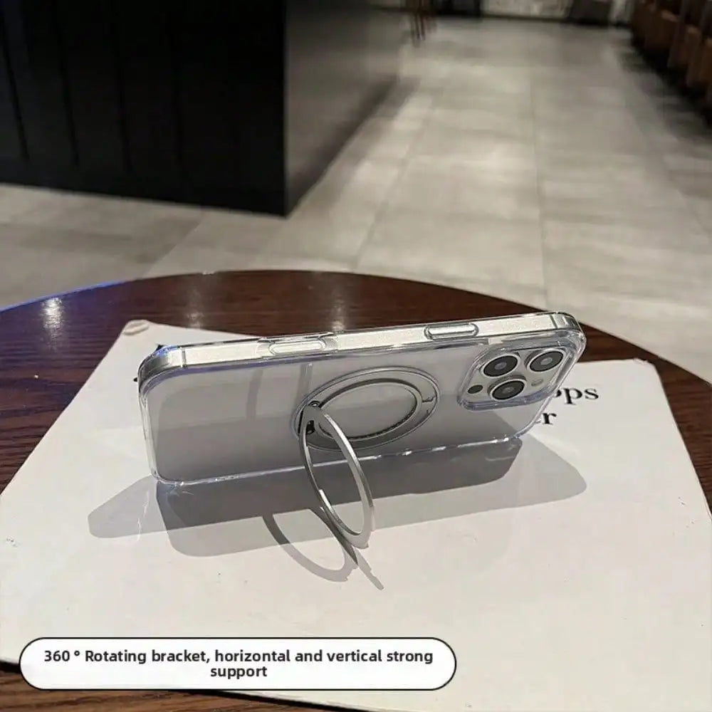 360 ° Rotating Metal Bracket Transparent Magnetic Phone Case, Suitable for IPhone 17 16 15 14 13, All Inclusive Soft Anti Fall
