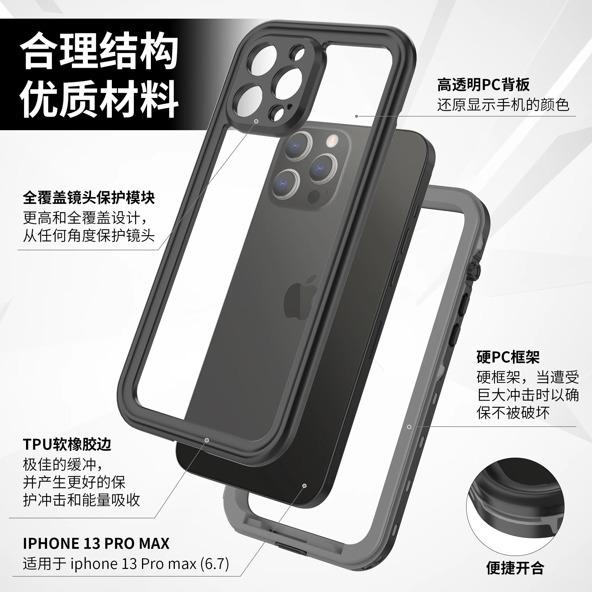 For iPhone 16 15 14 Plus 13 12 11 Pro XS Max XR IP68 Waterproof Phone Case Dustproof Diving Swim Surfing Cover Screen Protector